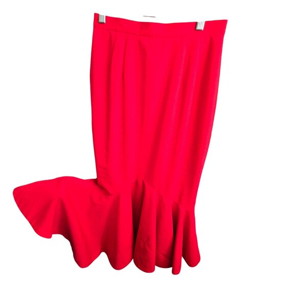 Vintage Red Two-Piece Womens Suit Set Flared Skirt & Open Jacket Raw Silk HS170 - Picture 7 of 11